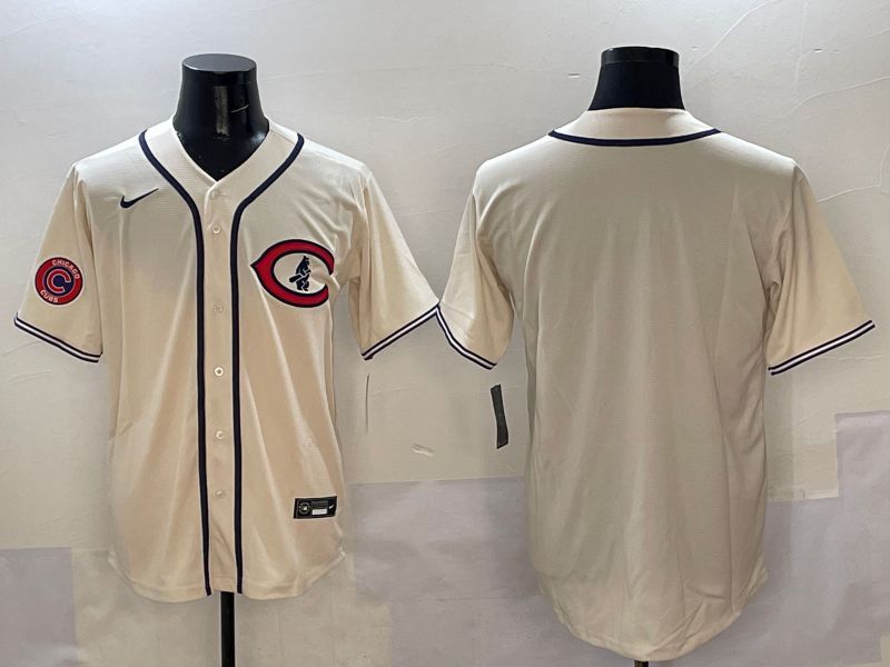 Men Chicago Cubs Blank Cream Throwback 2025 Nike MLB Jersey style 2